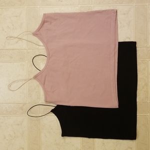 NWOT set of two (dusty pink and black) One step up crop tank tops size large